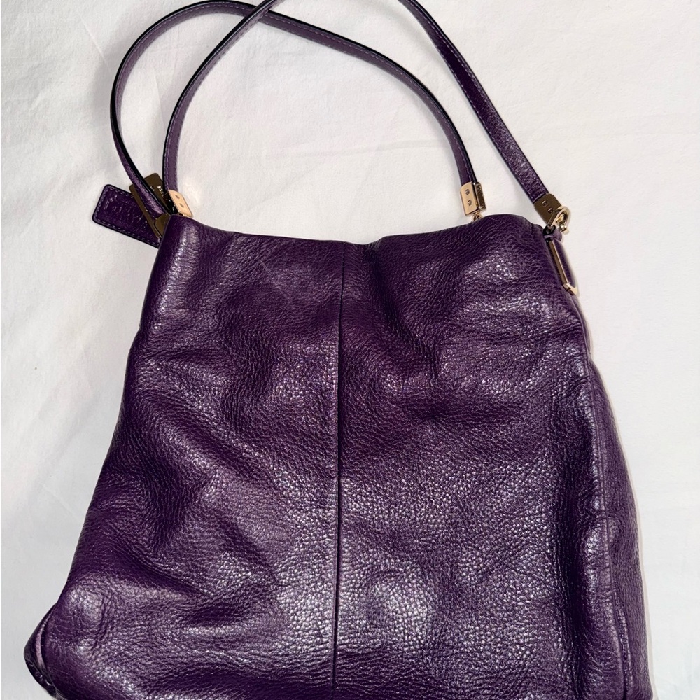 Coach Madison-Phoebe Pebbled Leather Shoulder Bag – Eggplant Purple